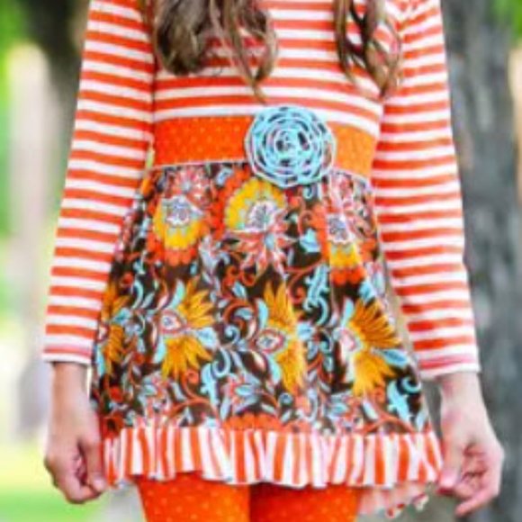 Autumn Floral & Striped Ruffle Outfit Set - Picture 5 of 6